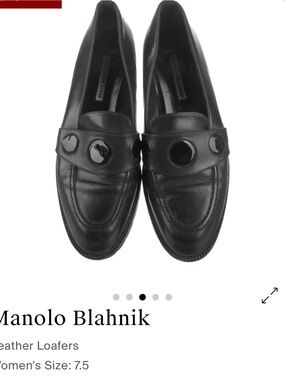 Manolo Blahnik Women’s Black Leather Slip-On Loafers with Decorative Studs 7.5B